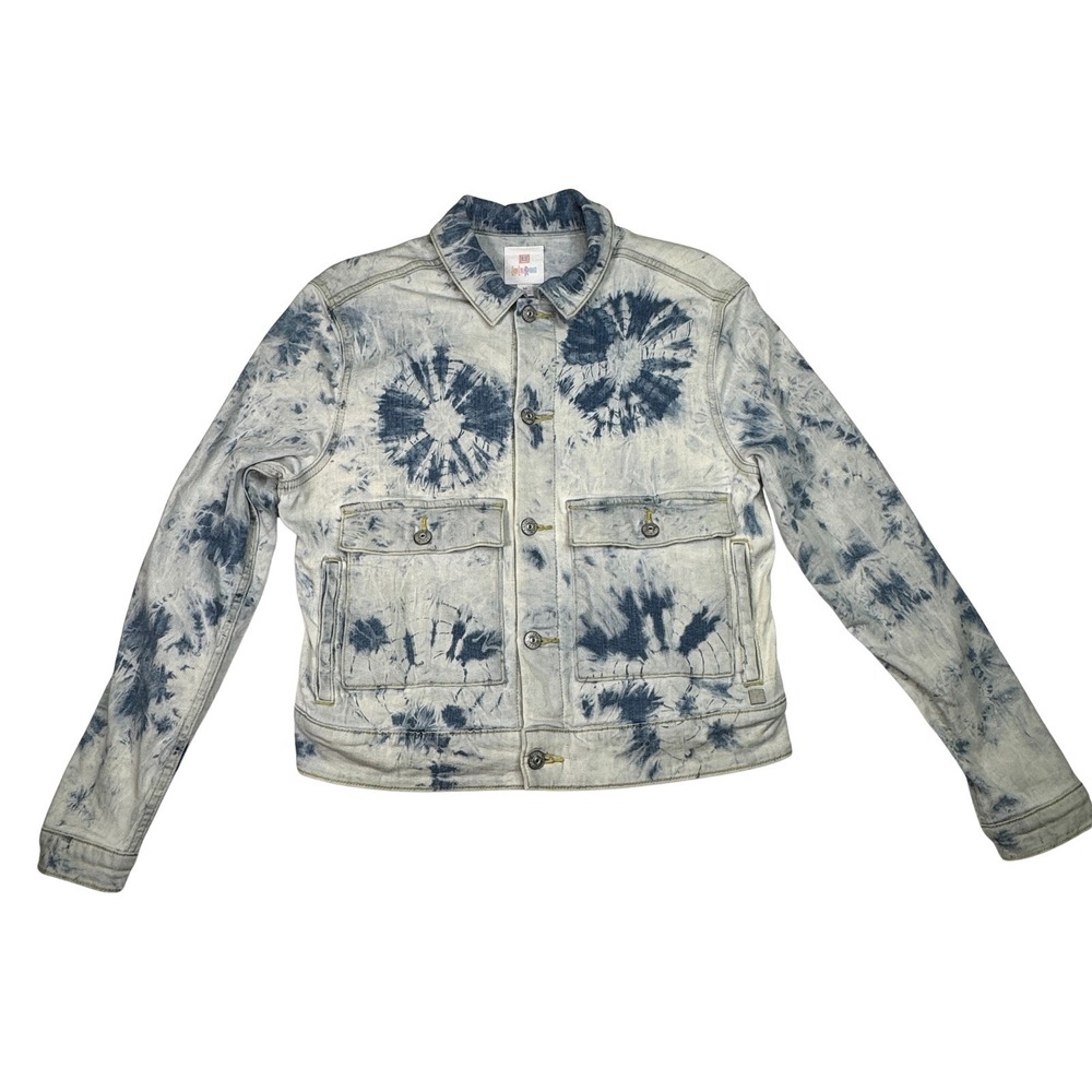 LuLaRoe Tie Dye Denim Jean Jacket Blue White Button Front Stretch Women's Size M
